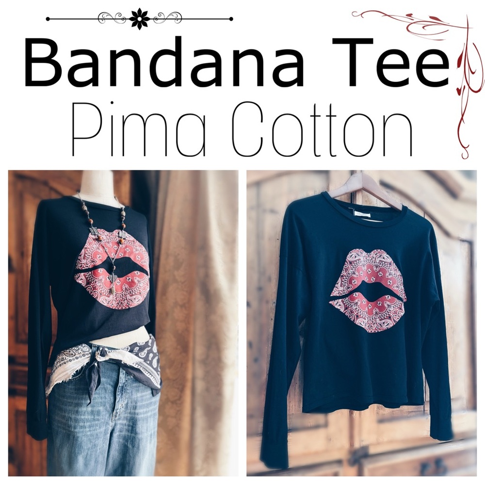 Navy  Bandana Tee with Red Lips Design